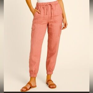 Nicole Miller New York 100% Linen Cargo Jogger Pants Pink XS